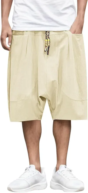 Mens Casual Shorts Elastic Waist Drawstring Shorts Stretch Summer Beach Shorts with Pockets