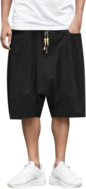 Mens Casual Shorts Elastic Waist Drawstring Shorts Stretch Summer Beach Shorts with Pockets