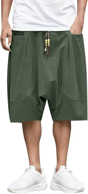 Mens Casual Shorts Elastic Waist Drawstring Shorts Stretch Summer Beach Shorts with Pockets