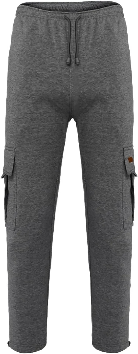 Men's Casual Sweatpants Drawstring Baggy Wide Straight Leg Relaxed Fit Overalls Multi-Pocket Trousers