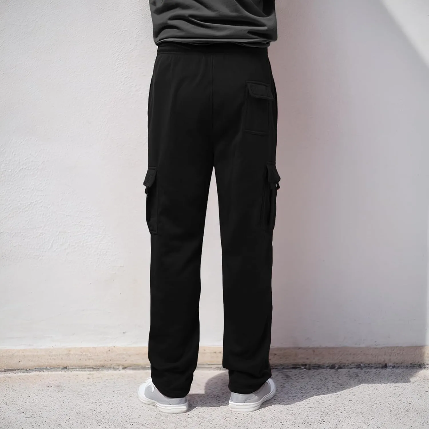 Men's Casual Sweatpants Drawstring Baggy Wide Straight Leg Relaxed Fit Overalls Multi-Pocket Trousers