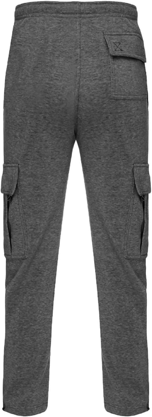 Men's Casual Sweatpants Drawstring Baggy Wide Straight Leg Relaxed Fit Overalls Multi-Pocket Trousers