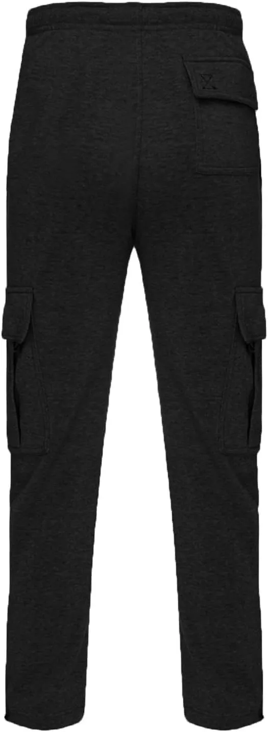 Men's Casual Sweatpants Drawstring Baggy Wide Straight Leg Relaxed Fit Overalls Multi-Pocket Trousers