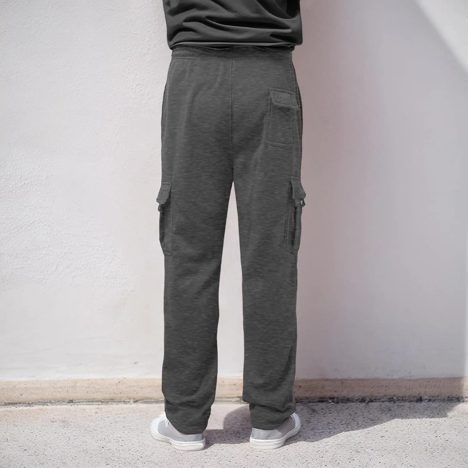 Men's Casual Sweatpants Drawstring Baggy Wide Straight Leg Relaxed Fit Overalls Multi-Pocket Trousers