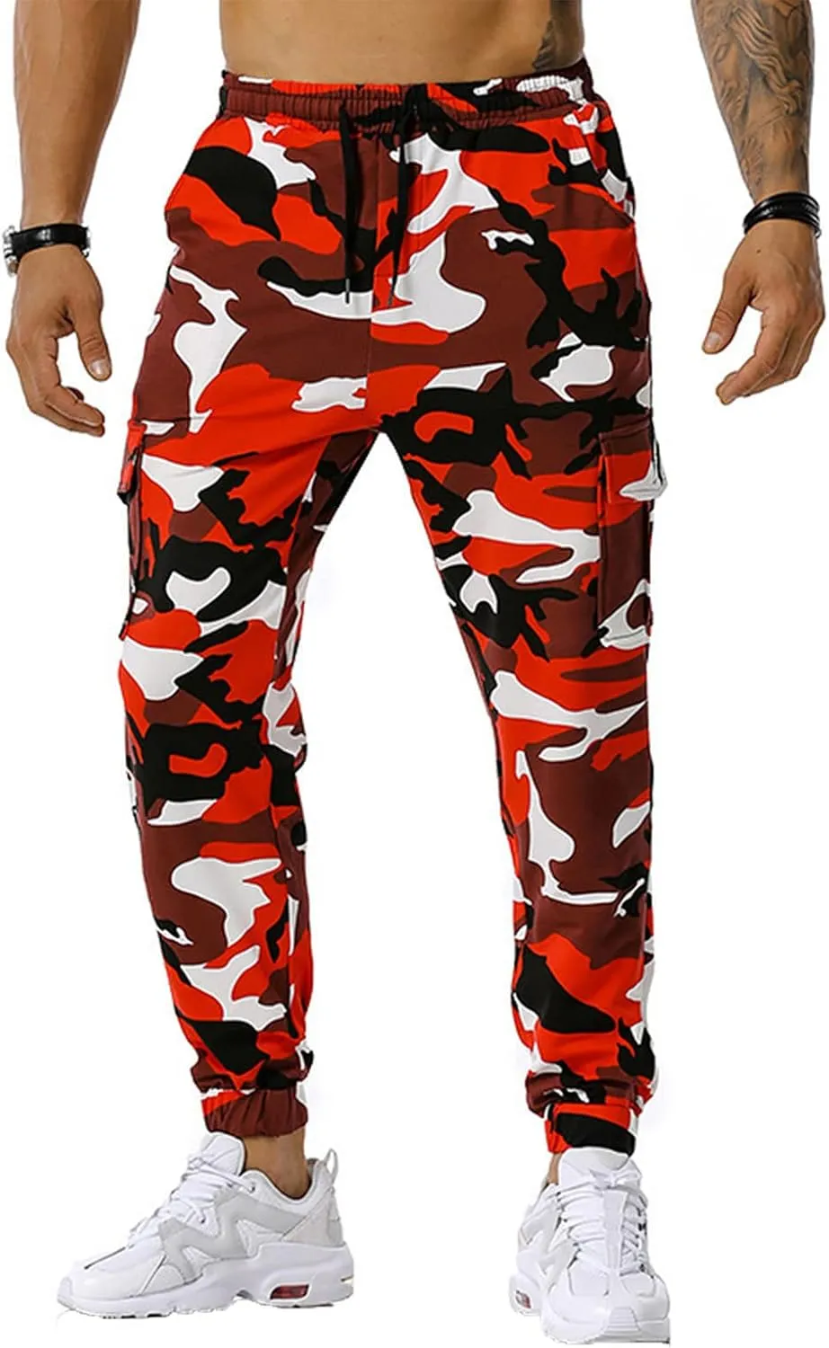 Men's Casual Sweatpants Overalls Elastic Waist Drawstring Multi Pocket Pants Hiking Pants Cotton Twill Pants