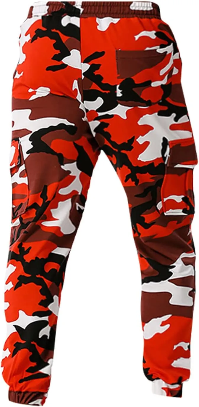 Men's Casual Sweatpants Overalls Elastic Waist Drawstring Multi Pocket Pants Hiking Pants Cotton Twill Pants