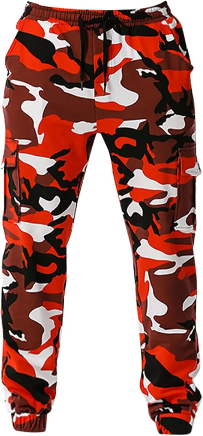 Men's Casual Sweatpants Overalls Elastic Waist Drawstring Multi Pocket Pants Hiking Pants Cotton Twill Pants