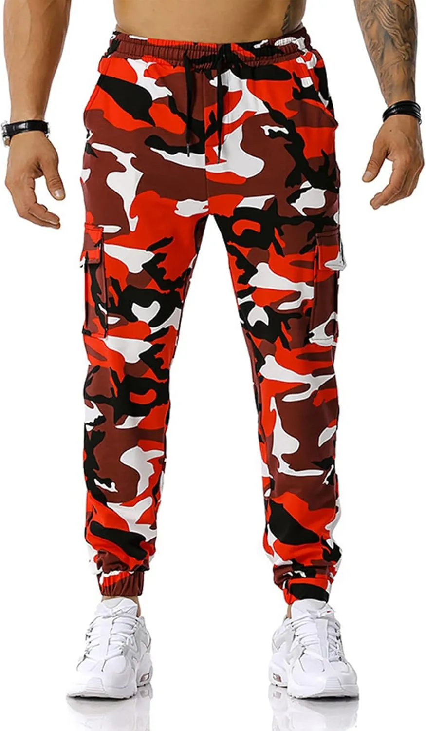 Men's Casual Sweatpants Overalls Elastic Waist Drawstring Multi Pocket Pants Hiking Pants Cotton Twill Pants
