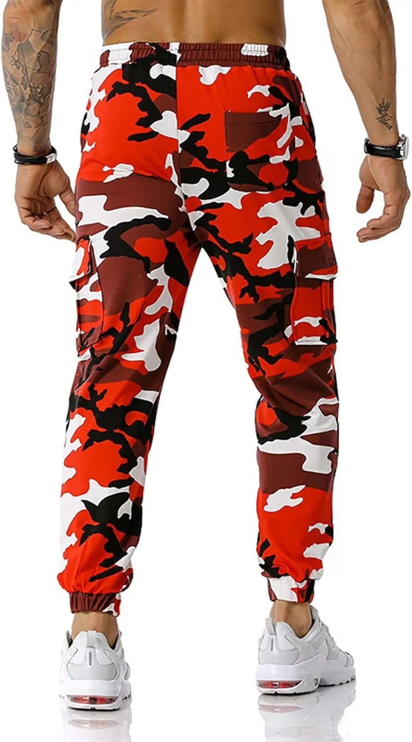 Men's Casual Sweatpants Overalls Elastic Waist Drawstring Multi Pocket Pants Hiking Pants Cotton Twill Pants