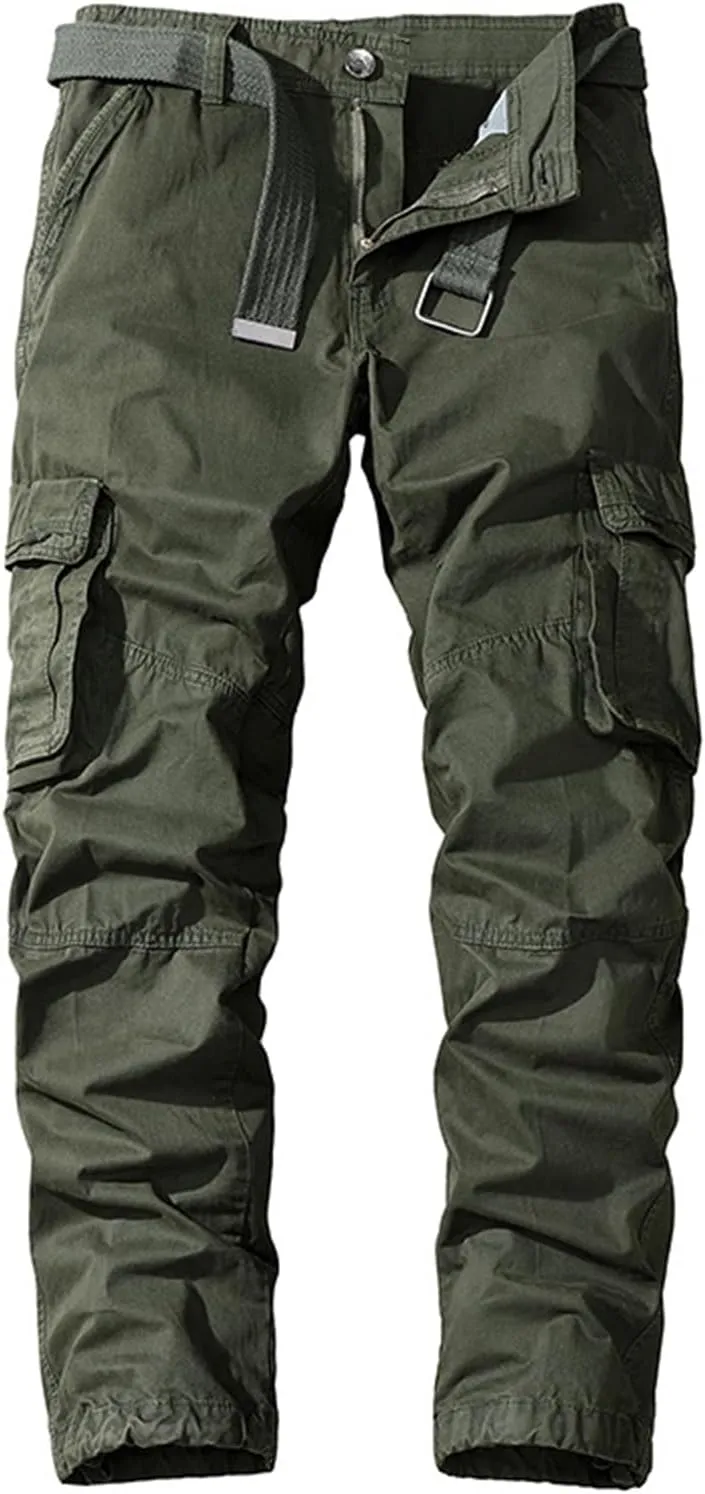 Men's Classic Military Cargo Pants Outdoor Hiking Combat Sweatpants Rip Stop Flat Front Trousers with Multi Pockets