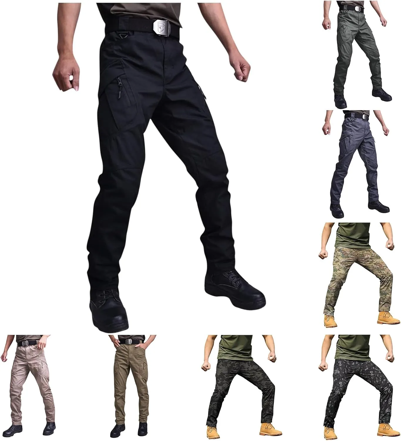 Men's Combat Tactical Pants Hiking Workout Cargo Pants Outdoor Work Ripstop Casual Trousers with Multiple Pockets