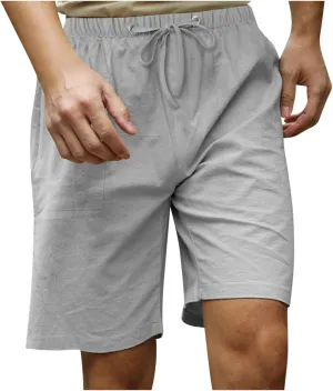 Men's Cotton Linen Shorts Elastic Waist Drawstring Shorts with Pockets Baggy Running Shorts Basketball Shorts