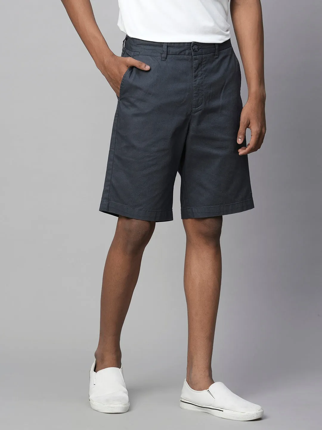 Men's Cotton Lycra Dk Blue Regular Fit Shorts