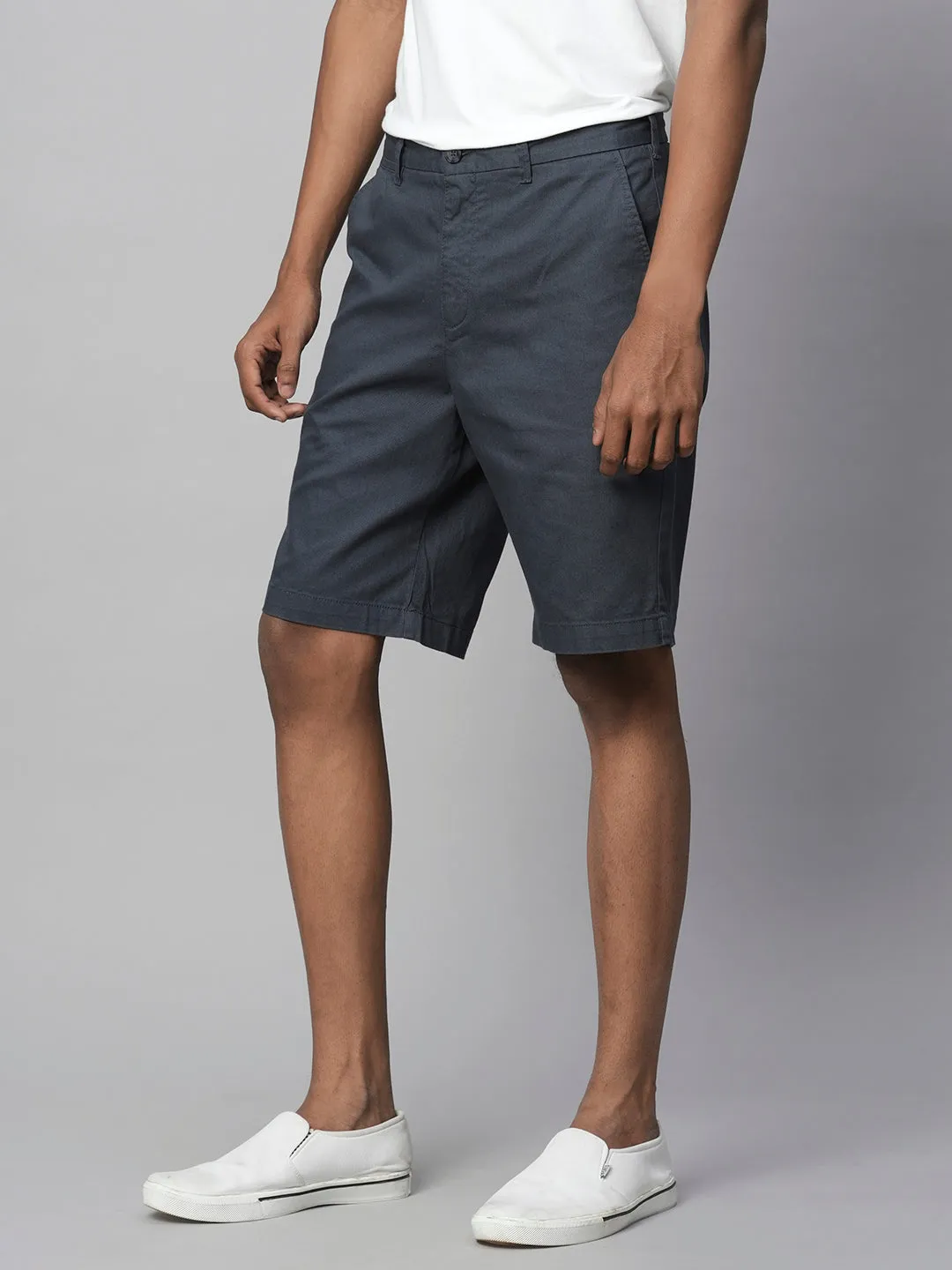 Men's Cotton Lycra Dk Blue Regular Fit Shorts