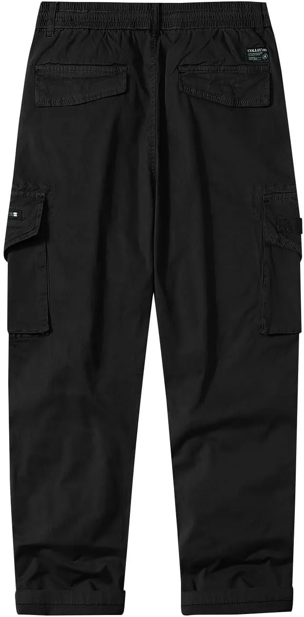 Men's Cotton Pants Casual Cargo Pants with Multi Pocket Drawstring Hiking Pants Outdoor Joggers Fishing Trouser