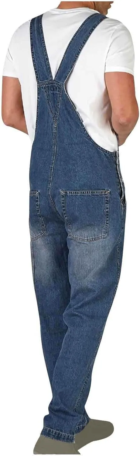 Men's Denim Bib Overall Workwear Relaxed Fit Classic Adjustable Straps Jeans Pants Overall Jumpsuit