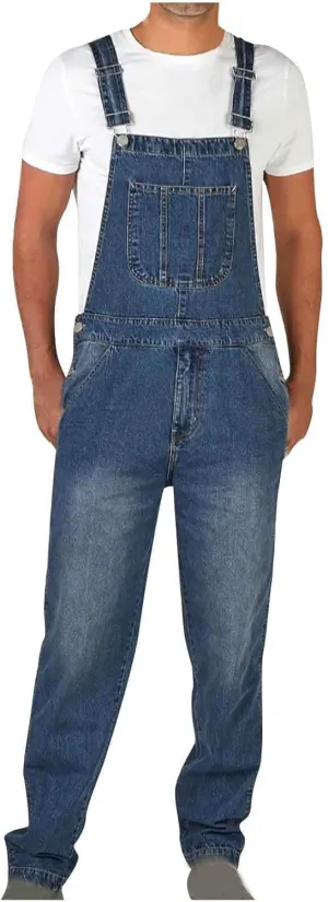 Men's Denim Bib Overall Workwear Relaxed Fit Classic Adjustable Straps Jeans Pants Overall Jumpsuit
