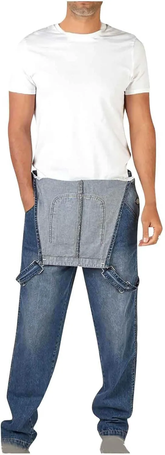 Men's Denim Bib Overall Workwear Relaxed Fit Classic Adjustable Straps Jeans Pants Overall Jumpsuit