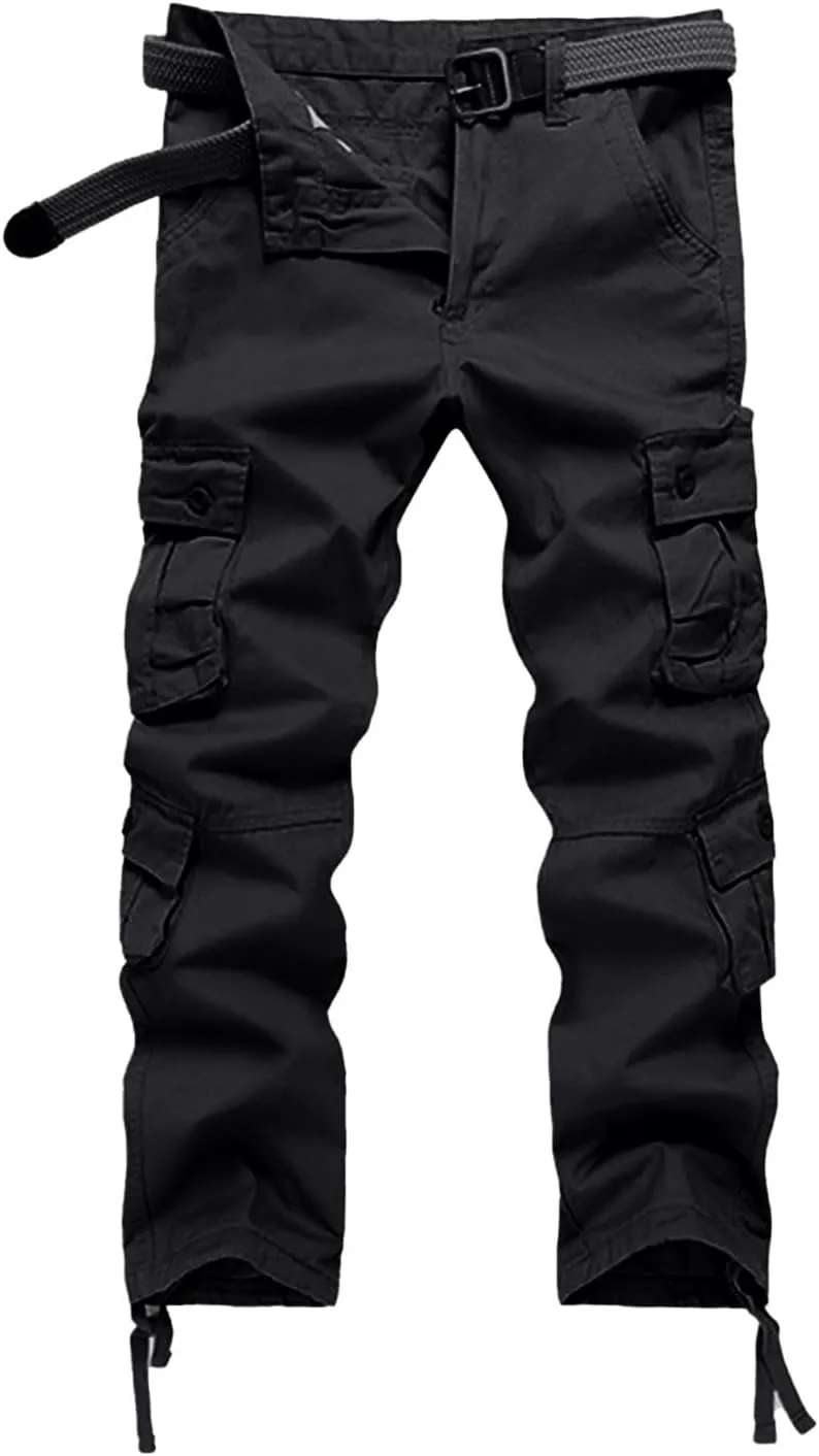 Men's Drawstring Multi Pocket Casual Pants Hiking Workout Cotton Cargo Pants