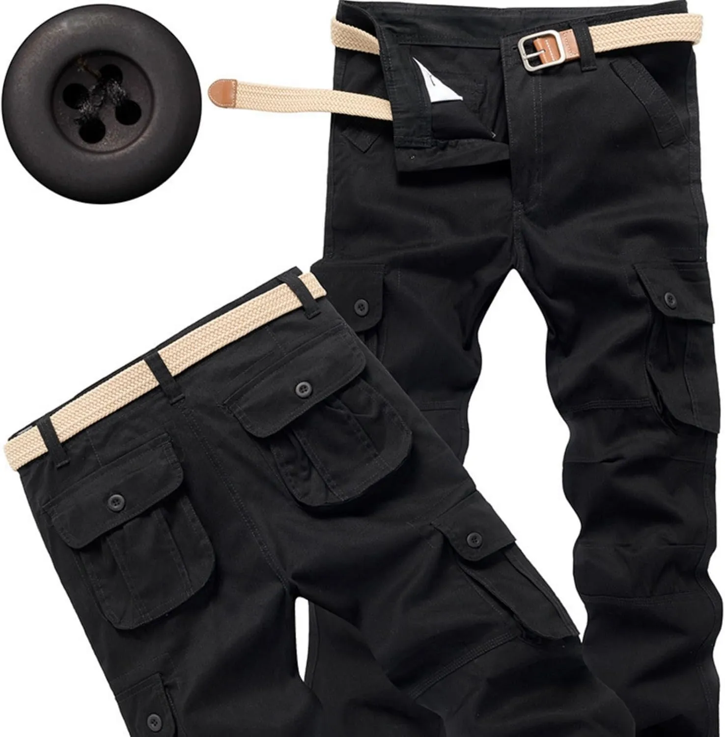 Men's Drawstring Multi Pocket Casual Pants Hiking Workout Cotton Cargo Pants