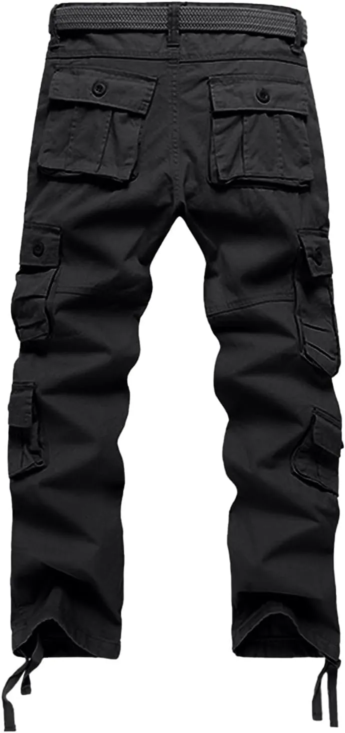 Men's Drawstring Multi Pocket Casual Pants Hiking Workout Cotton Cargo Pants