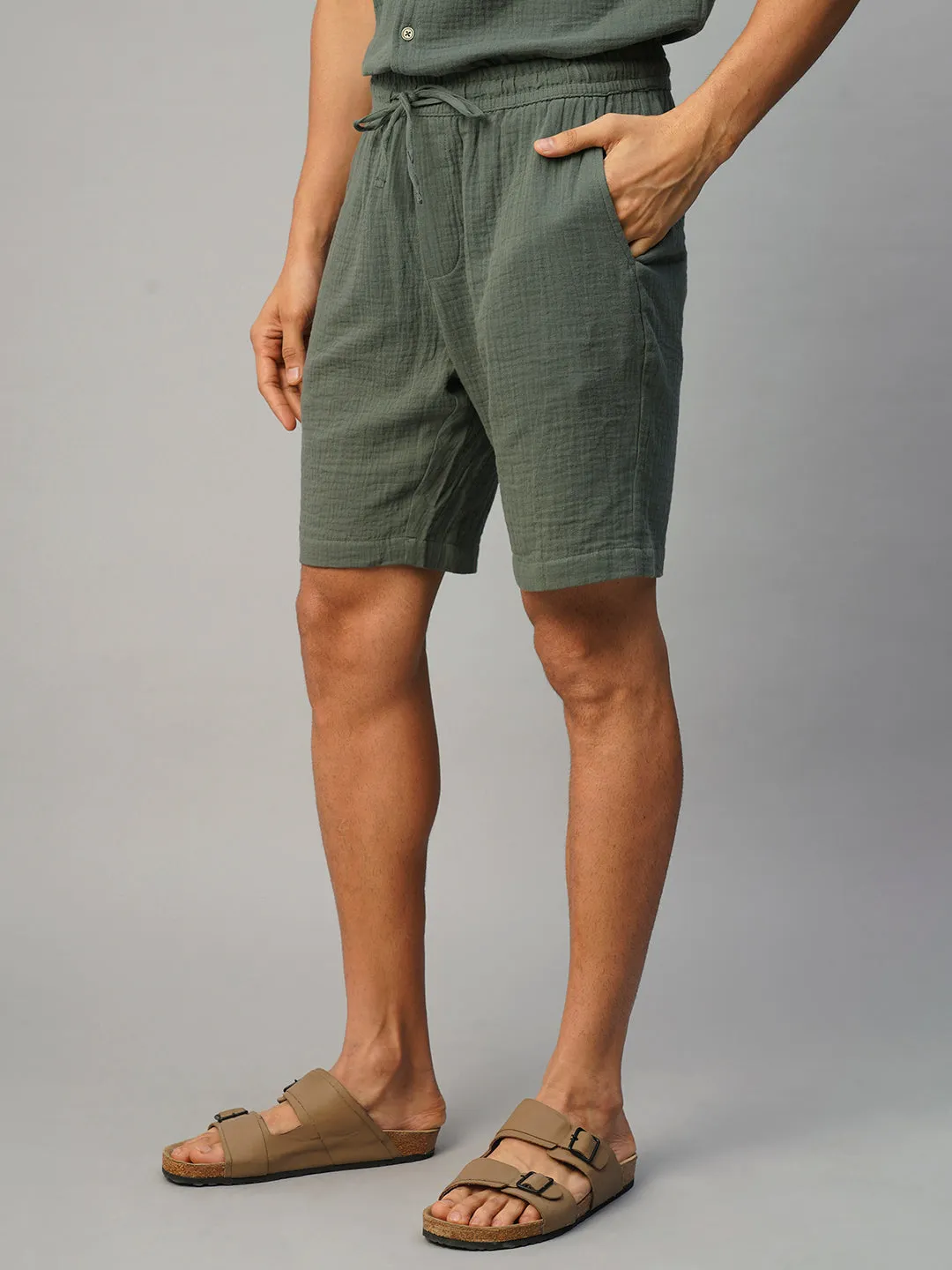 Men's Grey Cotton Regular Fit Shorts