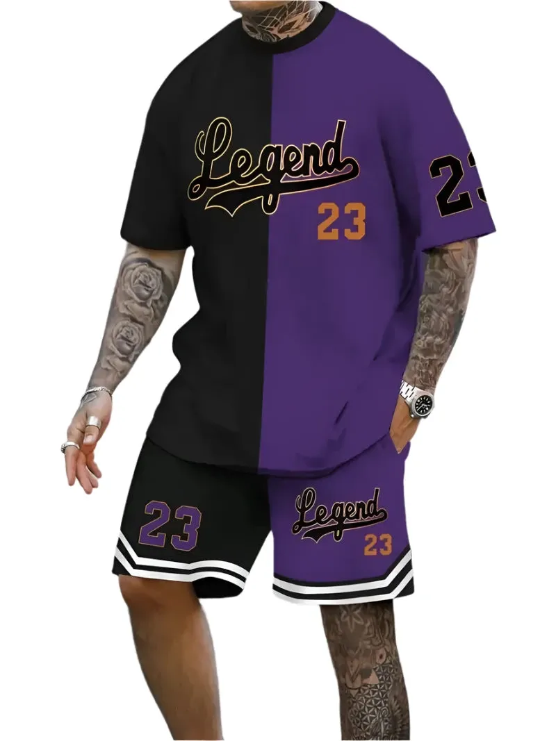 Men's Harajuku Streetwear Set - Summer Loose Fit Short-Sleeve Shirt & Casual Shorts Two-Piece with Digital Print