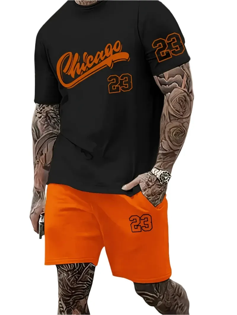 Men's Harajuku Streetwear Set - Summer Loose Fit Short-Sleeve Shirt & Casual Shorts Two-Piece with Digital Print