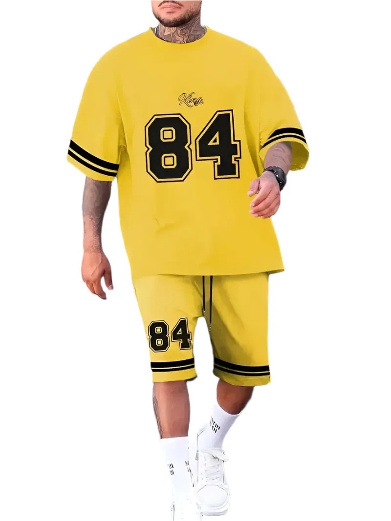 Men's Harajuku Streetwear Set - Summer Loose Fit Short-Sleeve Shirt & Casual Shorts Two-Piece with Digital Print