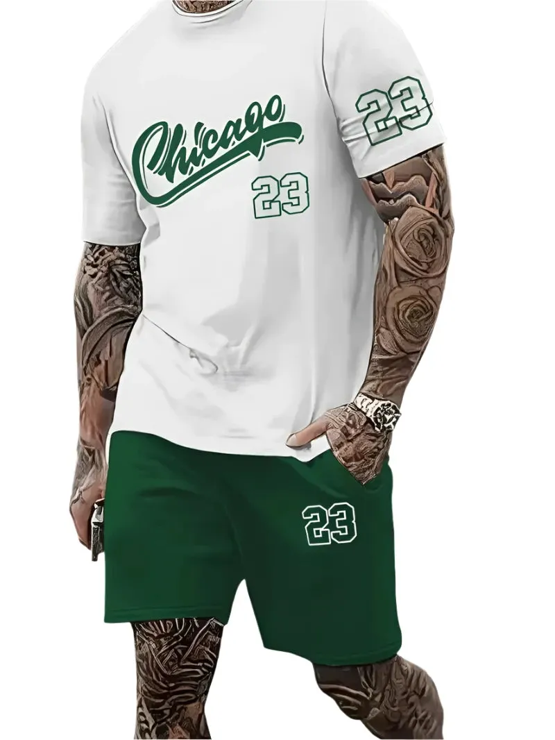 Men's Harajuku Streetwear Set - Summer Loose Fit Short-Sleeve Shirt & Casual Shorts Two-Piece with Digital Print
