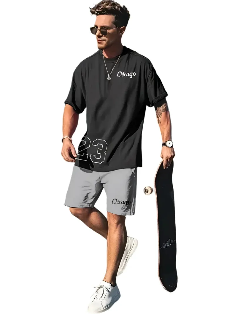 Men's Harajuku Streetwear Set - Summer Loose Fit Short-Sleeve Shirt & Casual Shorts Two-Piece with Digital Print