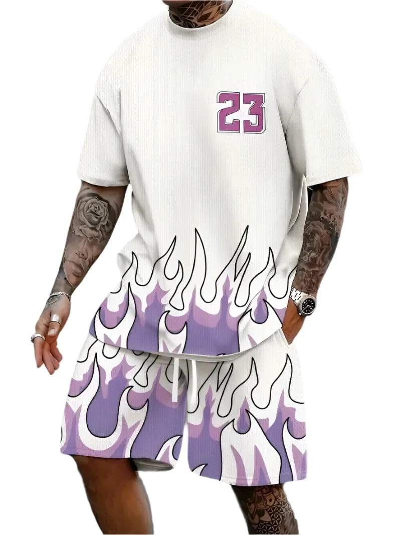 Men's Harajuku Streetwear Set - Summer Loose Fit Short-Sleeve Shirt & Casual Shorts Two-Piece with Digital Print
