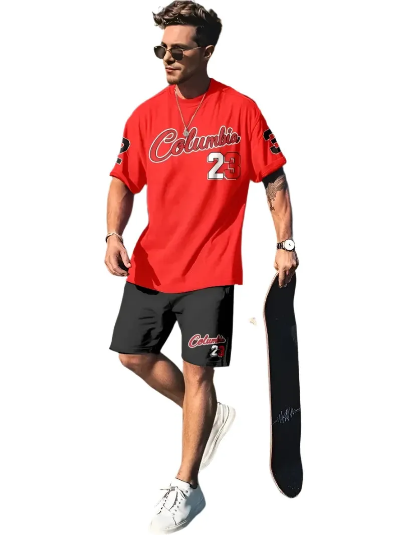 Men's Harajuku Streetwear Set - Summer Loose Fit Short-Sleeve Shirt & Casual Shorts Two-Piece with Digital Print