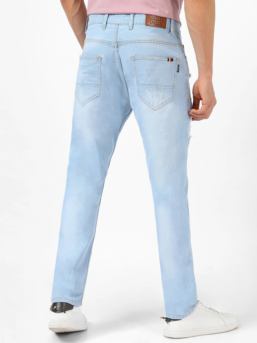 Men's Ice Blue Slim Fit Heavy Distressed/Torn Jeans