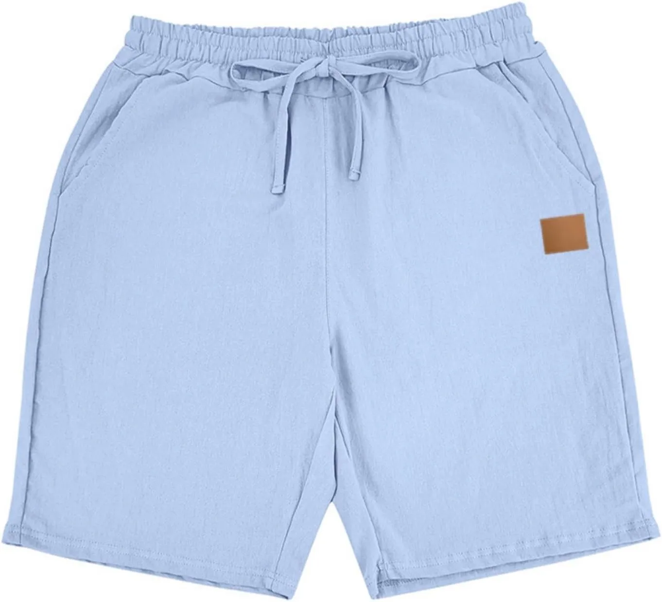 Men's Linen Shorts Loose Fit Solid Color Elastic Waist Drawstring LightweightSummer Beach Shorts