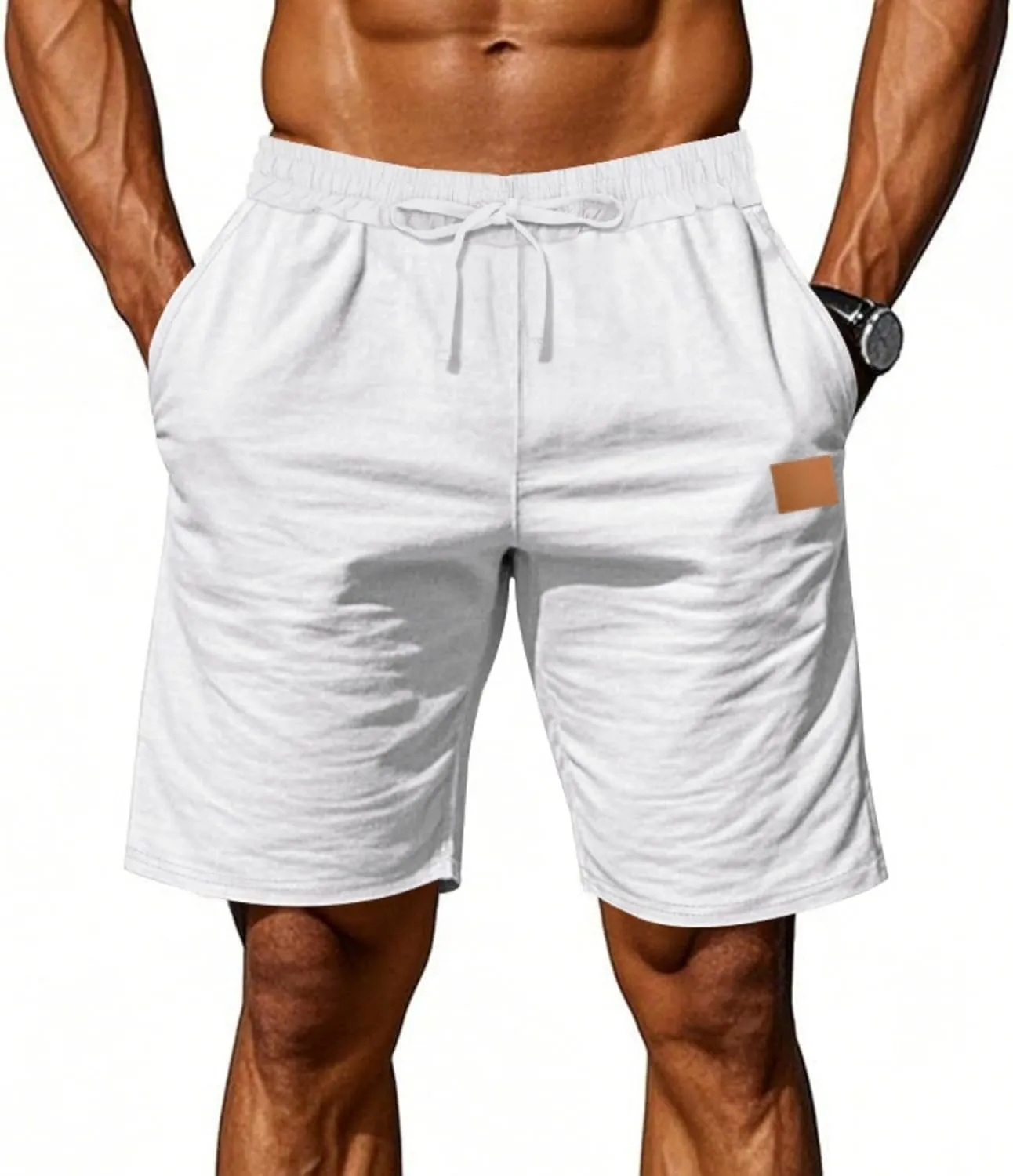 Men's Linen Shorts Loose Fit Solid Color Elastic Waist Drawstring LightweightSummer Beach Shorts