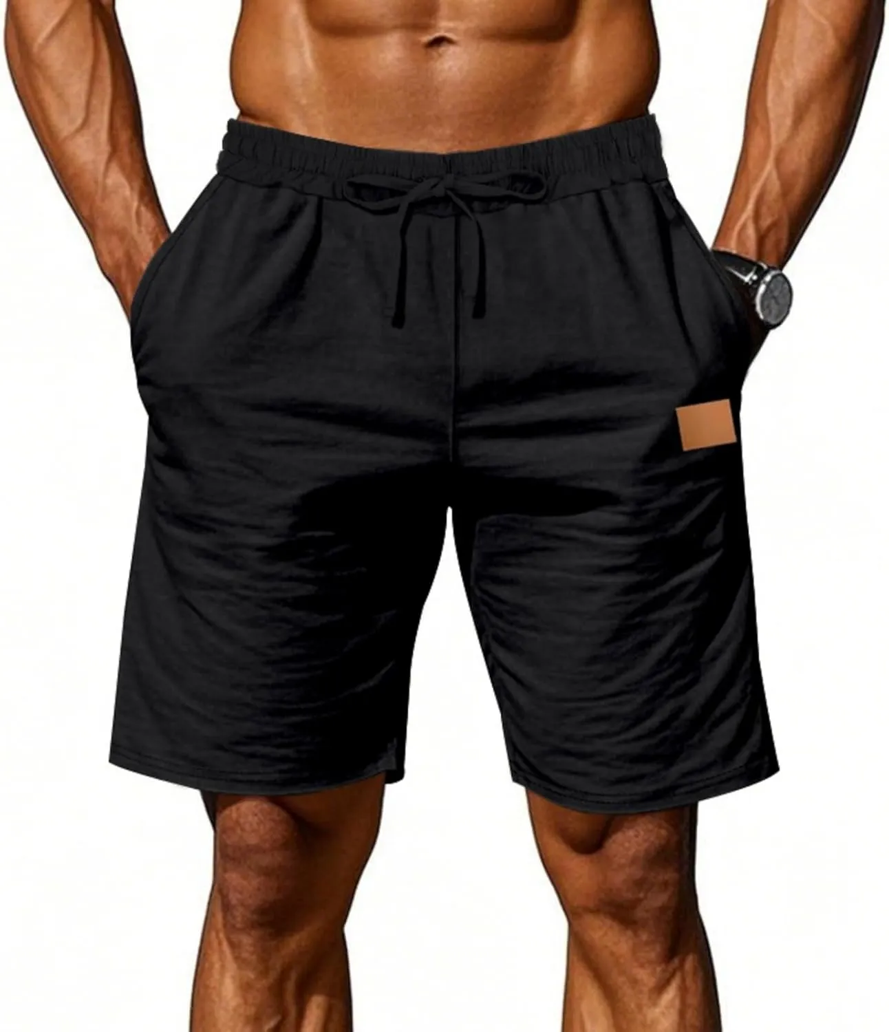 Men's Linen Shorts Loose Fit Solid Color Elastic Waist Drawstring LightweightSummer Beach Shorts