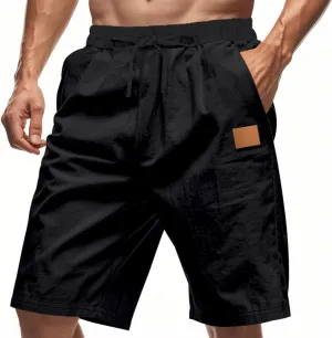 Men's Linen Shorts Loose Fit Solid Color Elastic Waist Drawstring LightweightSummer Beach Shorts
