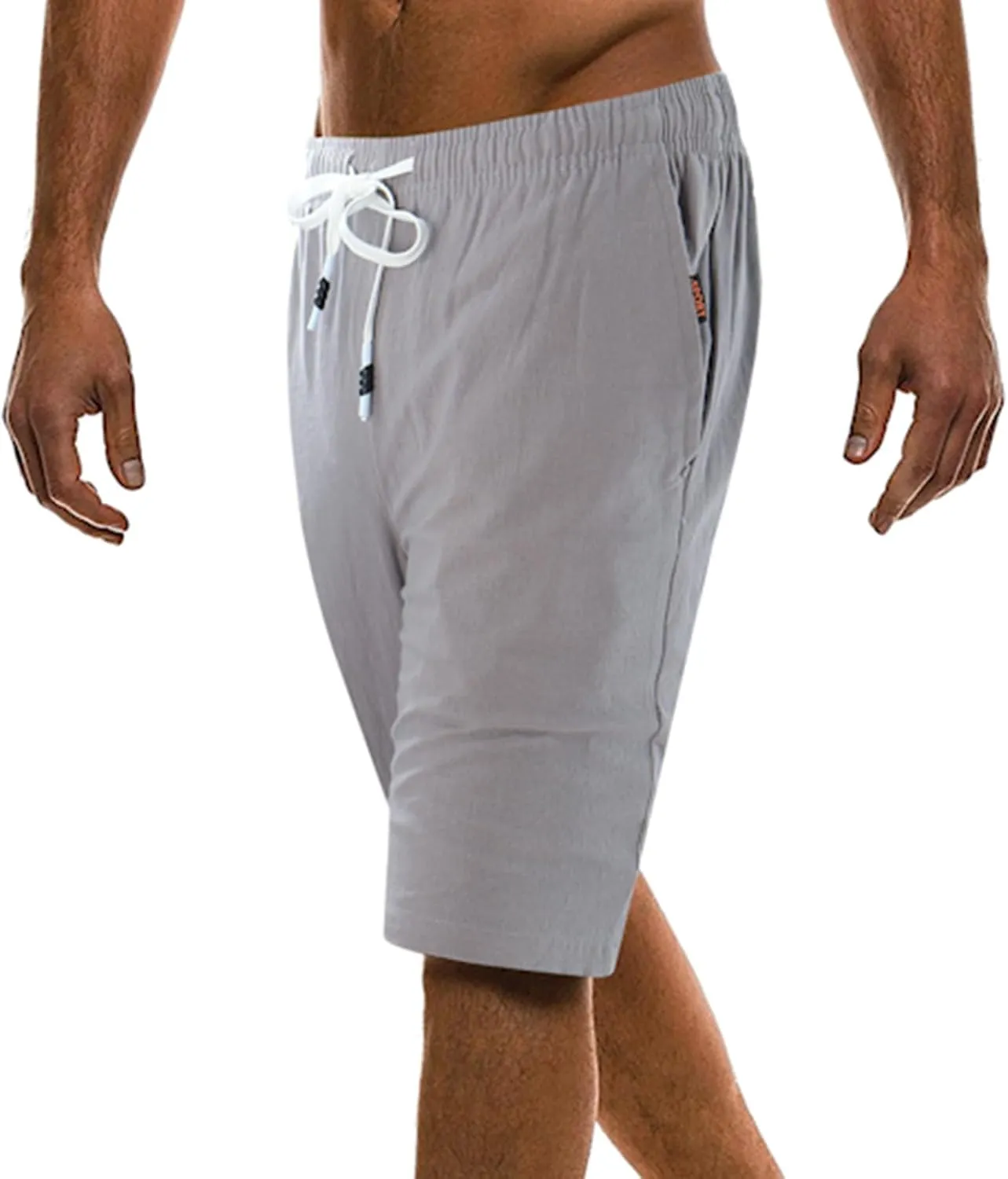 Men's Linen Summer Shorts Elastic Waist Drawstring Summer Beach Shorts