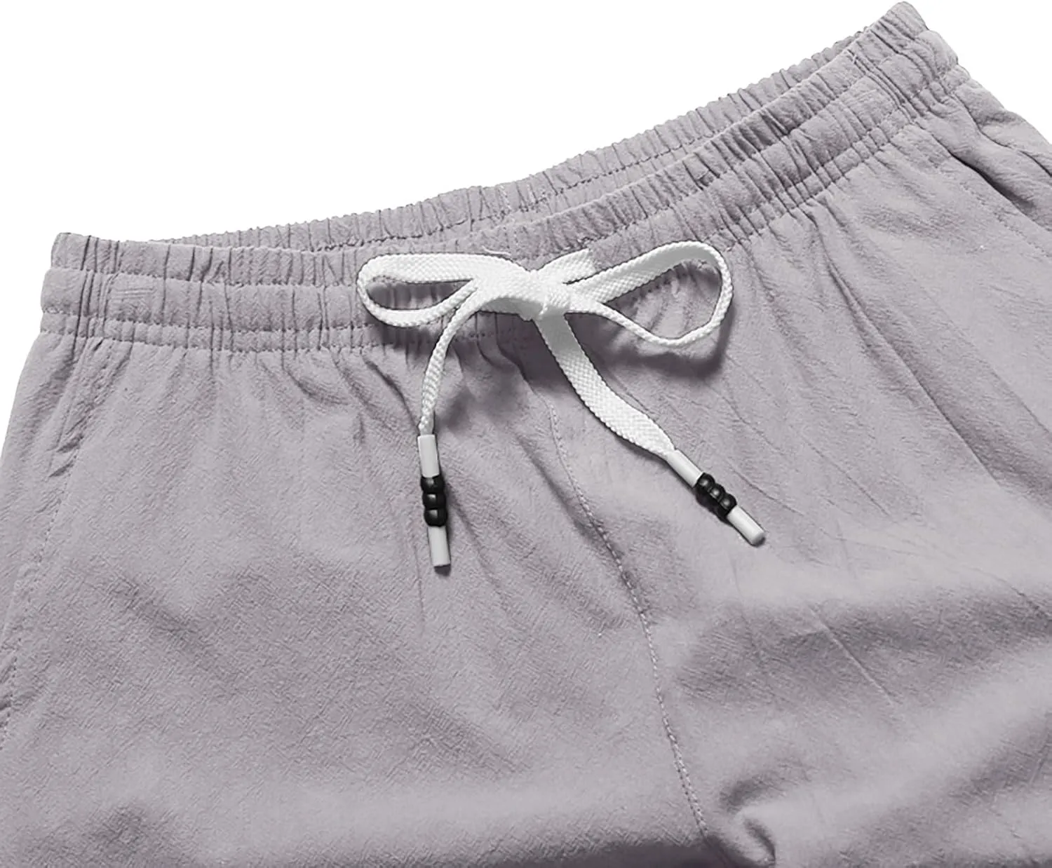 Men's Linen Summer Shorts Elastic Waist Drawstring Summer Beach Shorts