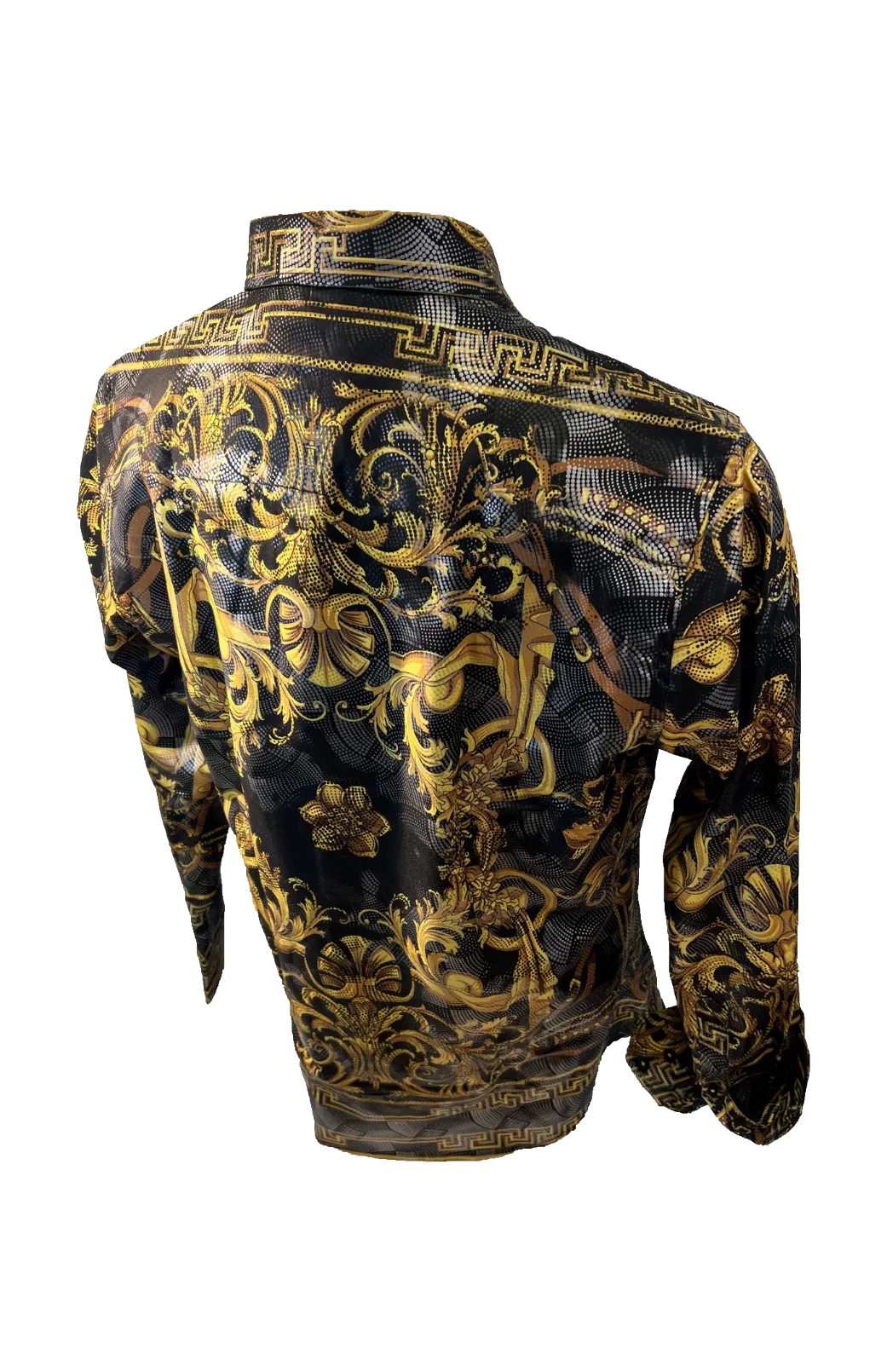 Men's Long Sleeve Button Down Dress Shirt Black Gold Tribal Geometric