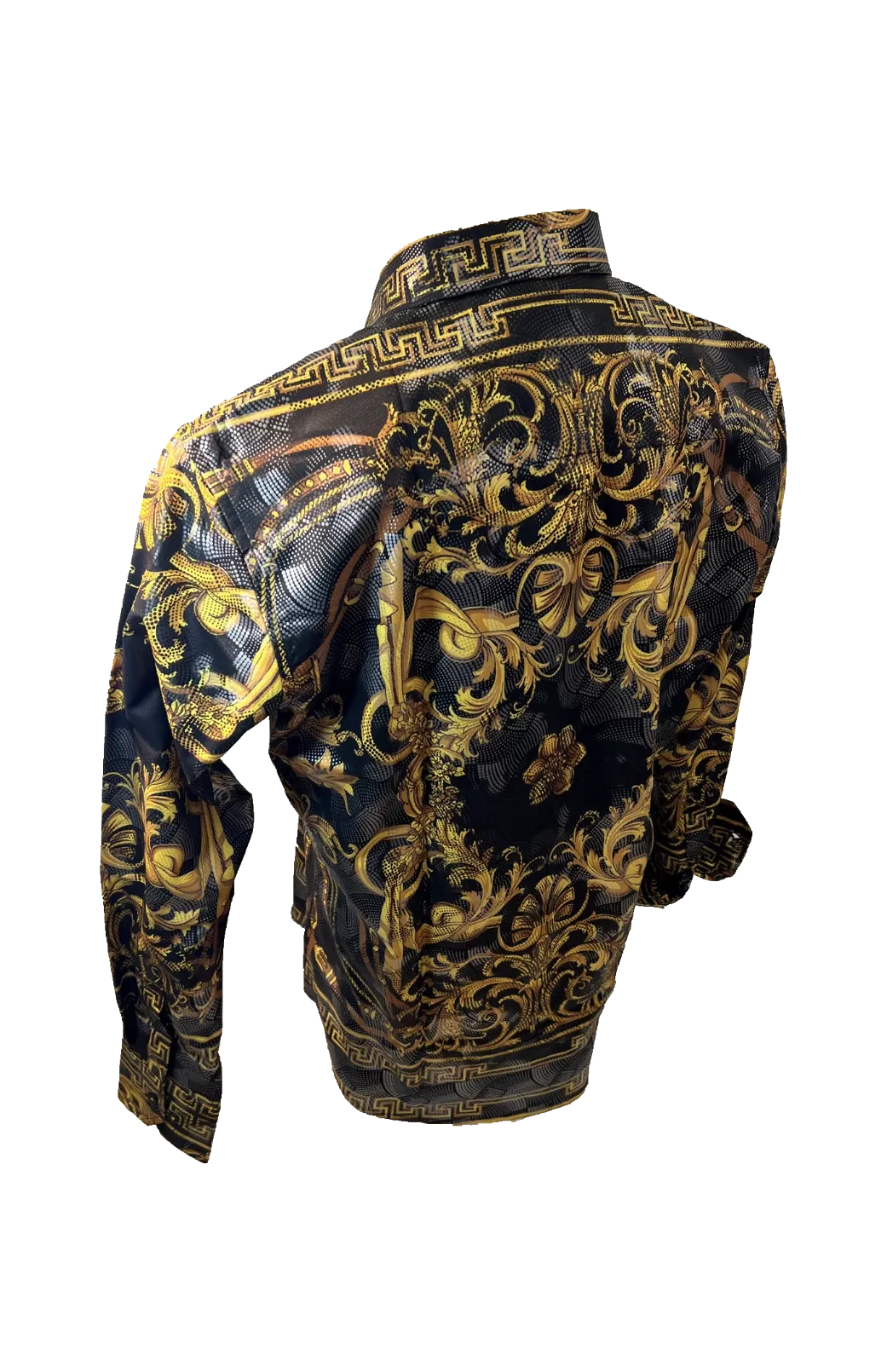 Men's Long Sleeve Button Down Dress Shirt Black Gold Tribal Geometric