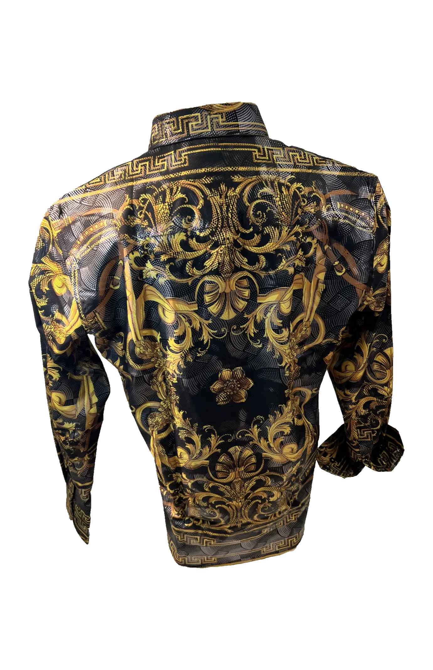 Men's Long Sleeve Button Down Dress Shirt Black Gold Tribal Geometric