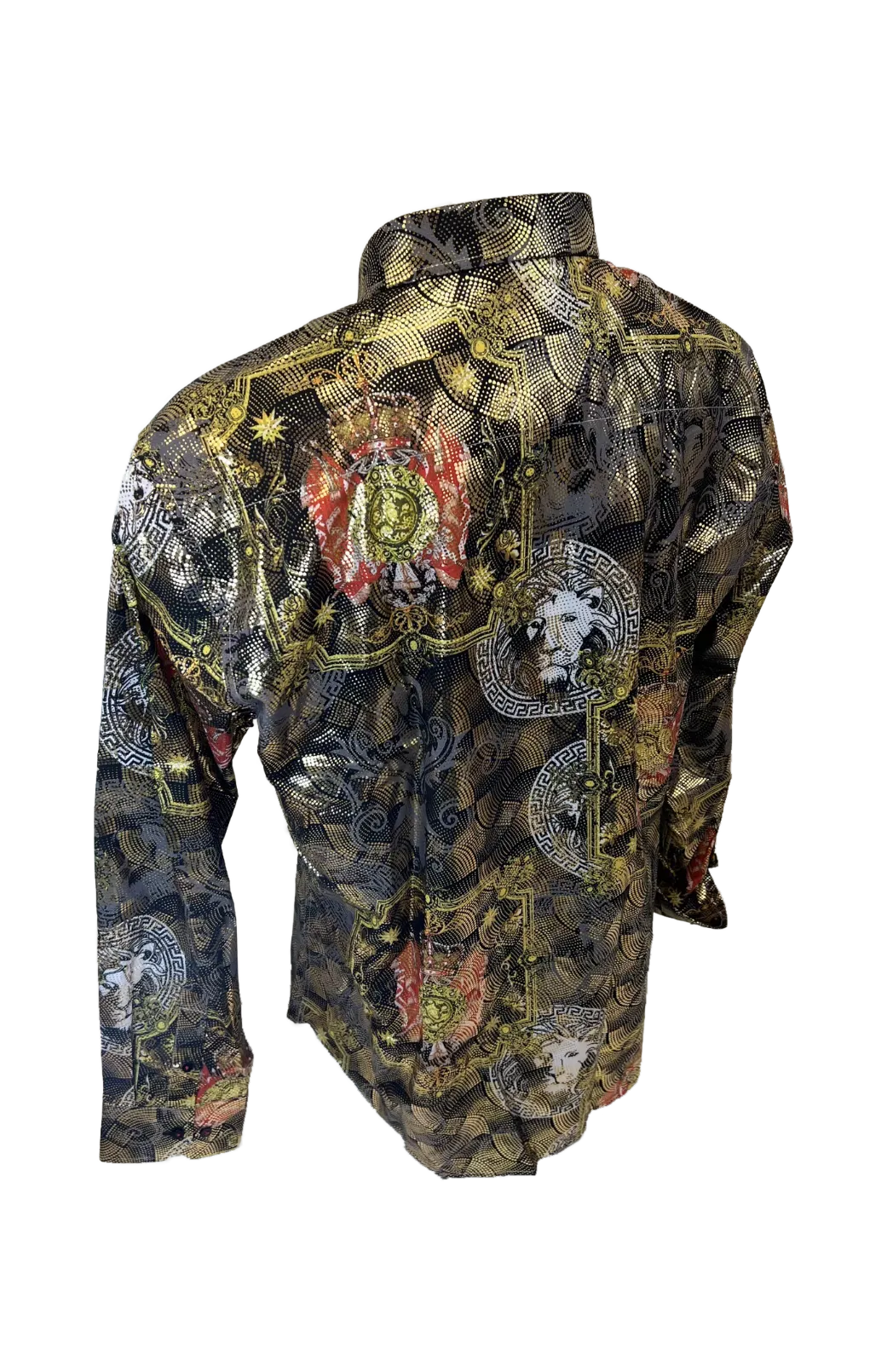Men's Long Sleeve Button Down Dress Shirt Roar Tiger Black Red Gold Lion Collage
