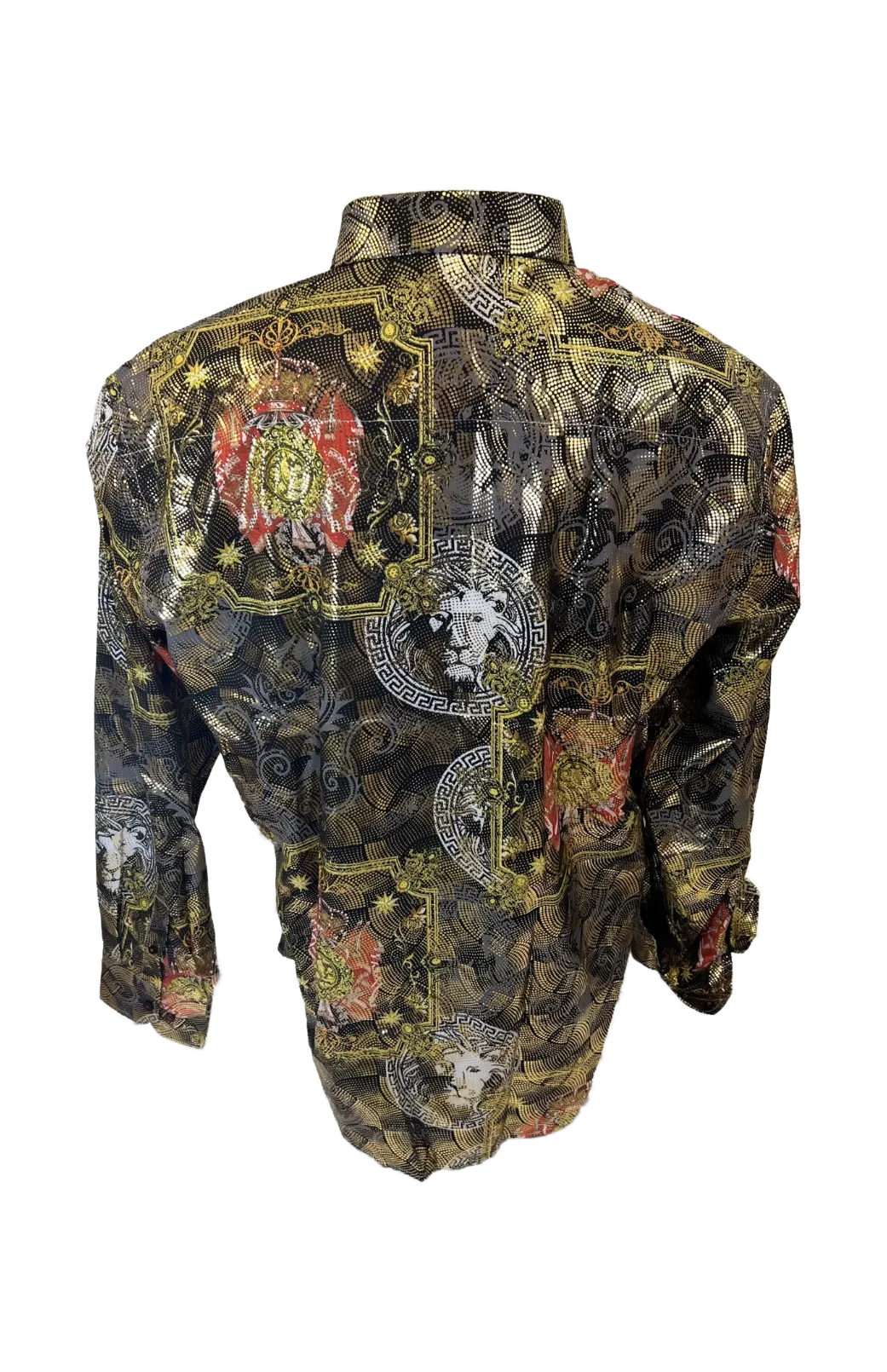 Men's Long Sleeve Button Down Dress Shirt Roar Tiger Black Red Gold Lion Collage
