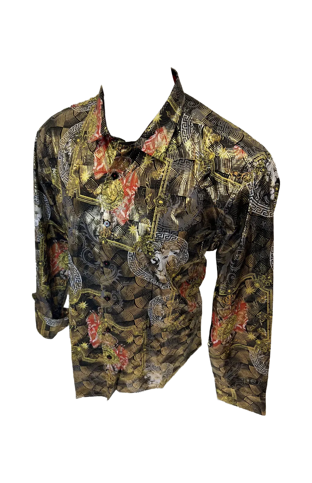 Men's Long Sleeve Button Down Dress Shirt Roar Tiger Black Red Gold Lion Collage