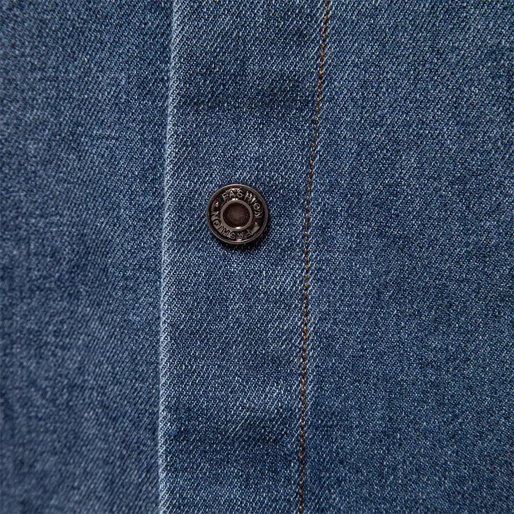 Mens Long Sleeve Denim Shirt Slim Fit Cotton Button Down Casual Work Shirts for Men Double Pocket