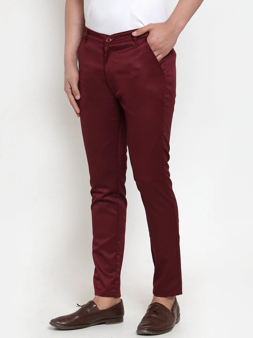 Men's Maroon Solid Formal Trousers ( FGP 253Maroon ) - Jainish