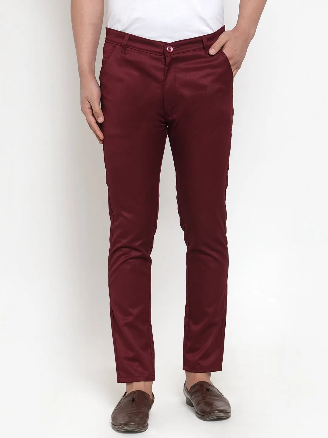 Men's Maroon Solid Formal Trousers ( FGP 253Maroon ) - Jainish