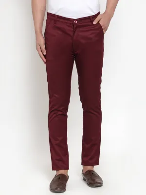 Men's Maroon Solid Formal Trousers ( FGP 253Maroon ) - Jainish
